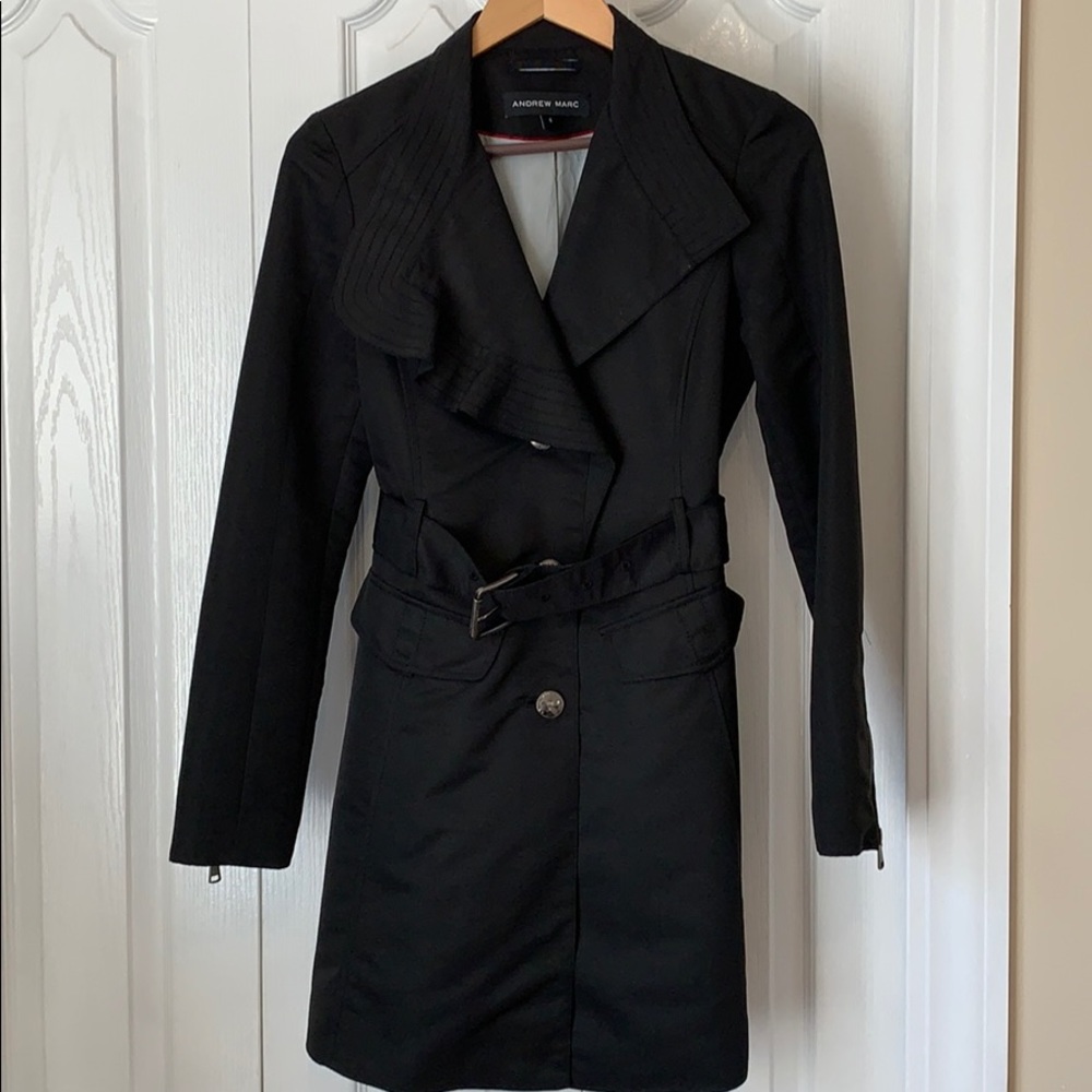 Andrew Marc Rain Trench Coat in Black